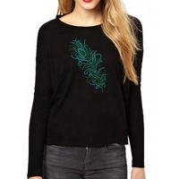 Groothandel Custom Design Vrouwen Drop Schouder Oversize Black Kleur T-shirts Puur Katoen Half Mouwen Rhinestone