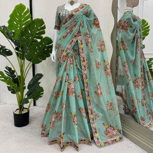 Sari de seda Tibby artesanal, hilo artesanal y secuencia de trabajo, blusa de seda a juego, elegancia tradicional, artesanía artesanal - Product Image 1