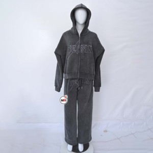 Camiseta para mujer 100% algodón Streetwear Street Wear tejido de gran tamaño Fit chándal de dos piezas a juego deportivo casual - Product Image 1