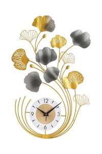 Handcrafted <b>Modern</b> Luxury Metal Wall <b>Clock</b> Golden & Grey Floral Leaf Design for Living Room & Home Office Decor - Product Image 5