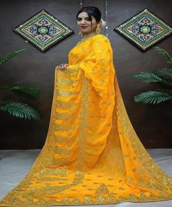 Nouveau attrayant vêtements de fête lourde broderie soie rayonne Sari mat Blouse pièce femmes indiennes porter bas prix en gros Surat - Product Image 6