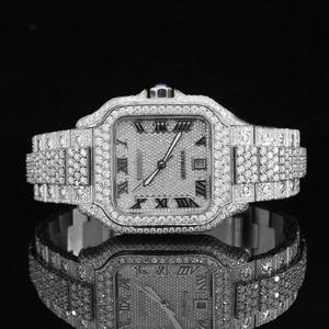 Montre entièrement sertie de diamants HPHT cultivés en laboratoire avec cristal saphir, montre de luxe en acier inoxydable à prix de gros. Ceci est élégant - Product Image 1