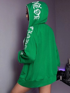 Sweat à capuche en molleton de coton pour femme, épaules tombantes, fermeture éclair, hiver, avec logo personnalisé - Product Image 3