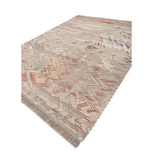 Freedom Manchaha Beige & <b>Brown</b> Hand Knotted <b>Wool</b> & Bamboo Silk Rug 10mm Thick Geometric Pattern for Home or Hallway-Les-8284 - Product Image 2