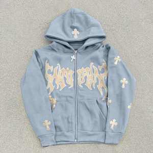 OEM personalizado LOGO DTG estampado patrón Sudadera con capucha corte crudo dobladillo Sudadera con capucha calle Vintage desgastado recortada Sudadera con capucha para hombre - Product Image 3