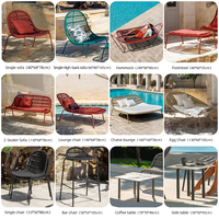 Ensemble de chaises de jardin commerciales modernes en corde tressée nordique pour terrasse d'hôtel, avec chaises de bar et table basse, pour plusieurs personnes