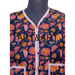 Chaqueta Acolchada con Estampado Floral 100% Algodón para Mujer, Cuello en V, Mangas Largas, Tejido de Punto Transpirable, Bolsillos con Botones, Multi-Temporada - Product Image 3