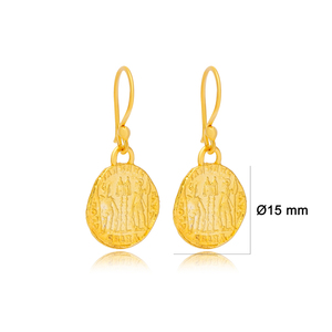 ต่างหูวินเทจชุบทอง 22k ดีไซน์เหรียญตรา งานแฮนด์เมดจากตุรกี ขายส่ง เครื่องประดับเงินแท้ 925 - Product Image 2