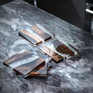 Round Epoxy Resin & Wood <b>Drink</b> <b>Coasters</b>, Stylish Tabletop Stone-Look Decorative Set for Modern Home & Office Use - Product Image 4