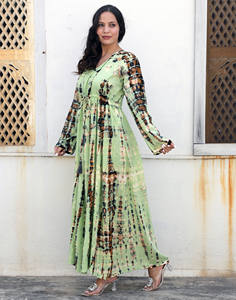 ชุดเดรสยาวผ้าเรยอนสำหรับผู้หญิง, ชุดเดรสชายหาดมัดย้อมผ้าเรยอนใส่เที่ยวทะเลแขนยาว - Product Image 1