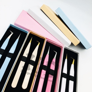 Nuevas pinzas Pinzas de acero inoxidable Extensiones de pestañas Pinzas curvas sólidas azules Mango suave Logotipo sostenible Embalaje de visón - Product Image 2