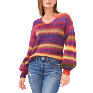 Cardigan a Righe Rosso da Donna Vince Camuto con Scollo a V e Maniche Lunghe, Traspirante, Casual, per Autunno Inverno, Logo Frontale, Taglia Media - Product Image 1