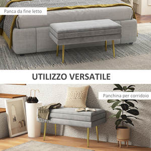 HOMCOM Banco de Cama con Espacio de Almacenamiento, en Acero y Poliéster, 79,5x37,5x43 cm, Gris - Product Image 6