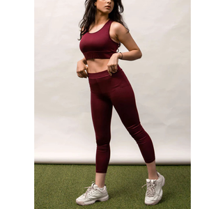 Top Trending Product Yoga Set para mujeres 2PCs High Stretch 2024 Nueva llegada Top Fashion Women Yoga Set Maroon - Product Image 1