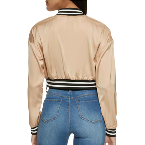 Haute qualité Streetwear mode femmes recadrée varsité vestes contraste à manches longues boutonné élégant Bomber veste avec poches - Product Image 5