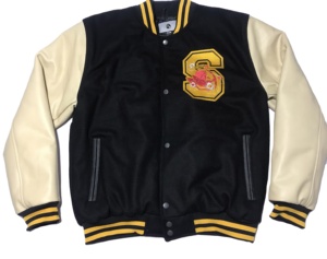 Chaqueta Varsity Bobbin de Alta Calidad, Personalizada, Ecológica, con Revestimiento Frontal Cortavientos, Gruesa, con Mangas de Cuero y Lana, Informal, para Invierno - Product Image 1