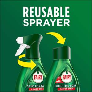 Kit de pulvérisation pour vaisselle Fairy Skip the Soak au citron, avec pulvérisateur + 4 recharges de 500 ml. Élimination à 100 % de la graisse pour la vaisselle et les surfaces. - Product Image 2