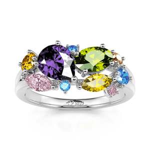 Bague Jeulia Gorgeous Soul avec grappe de pierres précieuses multicolores incrustées, plaquée or sur argent sterling - Product Image 1