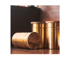 Couvercle en bois boîte en cuivre fini brillant et gobelet pour récipient à café de thé aux épices de cuisine - Product Image 6