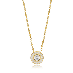 Collar con Dije de Circonita Blanca de Diseño Redondo Clásico, Plata de Ley 925, Joyería de Moda para Mujer - Product Image 1