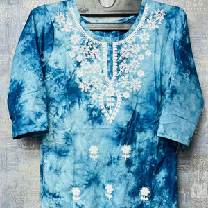Camiseta sin mangas bordada con tinte de corbata de moda étnica informal para mujer, estilo corto con patrón geométrico para estaciones de primavera y otoño - Product Image 1