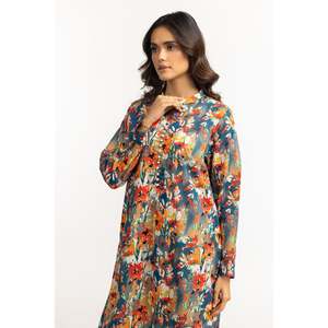 ชุดเซ็ตเสื้อผ้าลำลองสีน้ำเงินพิมพ์ลายสำหรับผู้หญิง ฤดูใบไม้ผลิ/ฤดูร้อน ชุดเครป 2 ชิ้น ไซส์ XS/XS - Product Image 4