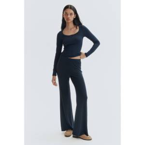 Pantalon évasé taille haute décontracté à imprimé, en tissu fin respirant, coupe ample avec taille élastique pour l'été et l'automne - Product Image 1