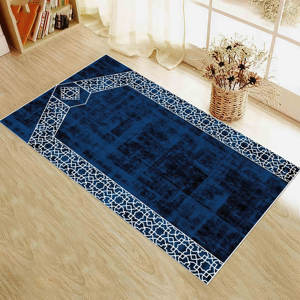 Alfombra de Oración Azul Marino: Alfombra de Adoración Musulmana Impresa en 3D, Alfombra Delgada No Tejida - Product Image 1