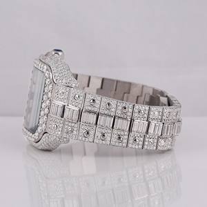 Montre cloutée à diamants cultivés en laboratoire avec deux pierres au design unique Hip Hop en acier inoxydable rond et taille baguette avec clarté VVS - Product Image 2