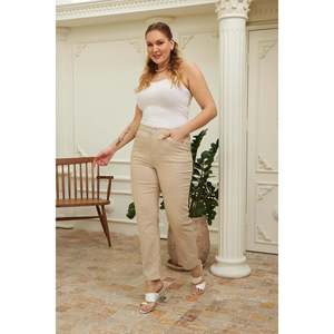 Rmg <b>Elastic</b> <b>Waist</b> Plus Size Cream Cotton <b>Trousers</b> - Product Image 4