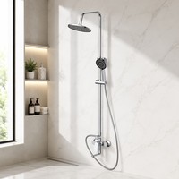 Système de douche mural moderne 3 fonctions en laiton chromé avec douchette pluie, bec verseur et mitigeur à douchette à main