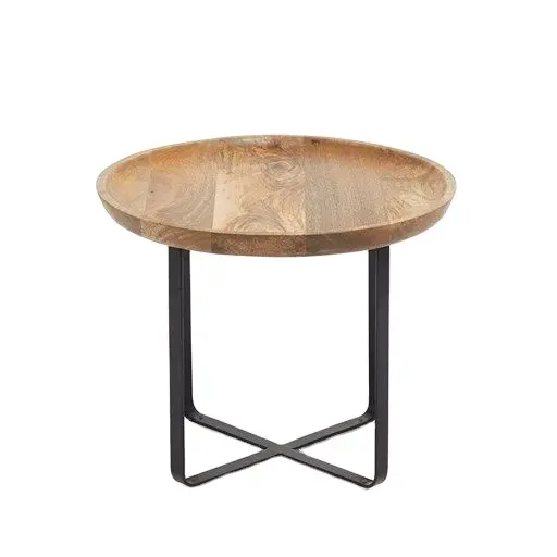 Top da tavolo rotondo in legno di bambù dal Design grazioso di qualità superba con supporto a forma di X in ferro metallico e marrone per la decorazione della casa e degli hotel
