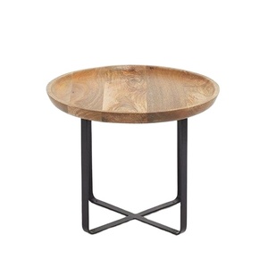 Mesa de bandeja redonda de madera de bambú de excelente calidad con soporte de Metal moderno en forma de X Diseño bonito para la decoración del hogar o del hotel - Product Image 1
