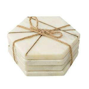 Hex Brass Inlay White <b>Gold</b> Marble Custom Size Luxury Marble Stone& Metal Inlay Cup Coaster for Tea or Coffee Stone Coaster - Product Image 6