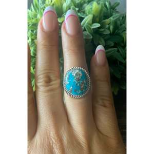 South Hill Turquoise Sterling <b>Silver</b> <b>Ring</b> Size 7.75-Boho Geometric <b>Statement</b> Jewelry - Product Image 2