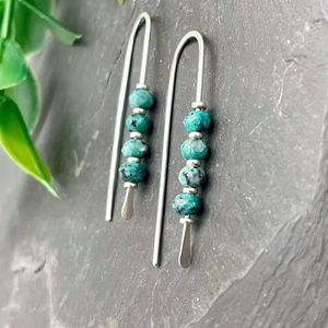Boho <b>bead</b> earrings with turquoise design andy cascading <b>fringe</b>, unique jewelry gift - Product Image 1