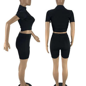 Conjunto de pantalones cortos de baño de dos piezas informales de moda de vacaciones de verano de cintura alta para mujer Tops y pantalones cortos de color sólido - Product Image 3