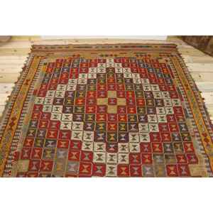 Tapis turc, tapis vintage 5,8x9,7 pieds, tapis en laine abstrait rouge et bleu - Product Image 3