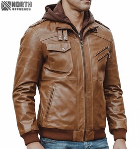 Chaquetas de cuero nuevo 2025 hecho a medida de moda Tan marrón piel de cabra chaqueta de bombardero de cuero genuino de oveja chaquetas para hombres - Product Image 1
