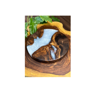 Plato giratorio de madera de acacia de 10 pulgadas y resina azul cielo perezoso Susan redondo de madera bandeja giratoria de madera Lazy Susan - Product Image 3