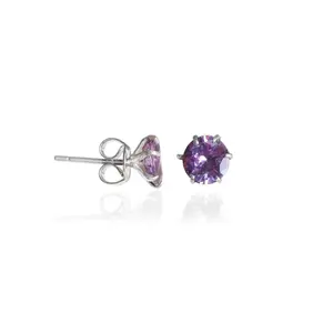Pendientes de Botón Morados de Moda para Mujer con Plata 925, Oro de 14K y 18K, Piedra Principal de Diamante, Joyería de Regalo Perfecta para Bodas - Product Image 3