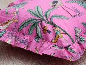Luxury <b>Cushion</b> Indian Pinkish Floral Printed Cotton Pure Cotton <b>Cushion</b> Cover 16X16 Size - Product Image 5