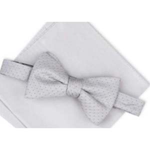 Set Alfani da uomo: Papillon mini grigio e pochette tinta unita, taglia regolare, in poliestere - Product Image 3