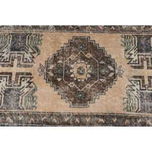 Turkish Vintage Small Rug 1.7x3.2 ft, <b>Brown</b> <b>Wool</b> Rug - Product Image 5