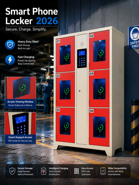 2026 6-Door Smart Phone Locker with Electronic Lock & PIN Code Waterproof & Weatherproof for Factory Workshop & Industrial Use