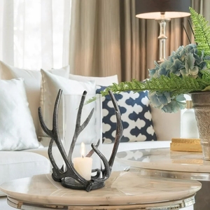 Scented <b>Large</b> Cyclindrical Glass <b>Candle</b> Jar Holder Rustic Antler Stand Christmas Holiday <b>Candle</b> Holder In wholesale Price - Product Image 5