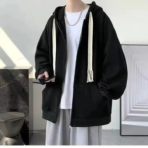 Loose Men's Hoodie <b>Cardigan</b> Pure Color Hong Kong Style Casual Top Fashionable <b>Open</b> <b>Front</b> Sweatshirt Autumn Winter Outerwear - Product Image 1