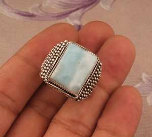Anillo bohemio de Plata de Ley 925 hecho a mano raro Larimar (Coral Natural) blanco tratado térmicamente regalo de joyería de dama de honor para mujer - Product Image 1