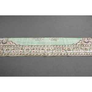 Alfombra Vintage de 1.6x7.2 pies, Alfombra Turca, Alfombra de Lana Verde Sólida - Product Image 2