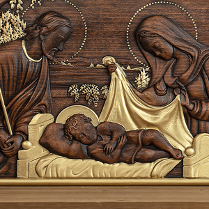 Panneau en bois sculpté à la main représentant le Scène <span class=keywords><strong>de</strong></span> la Nativité, Décoration murale <span class=keywords><strong>de</strong></span> Noël représentant la Sainte Famille - Product Image 5